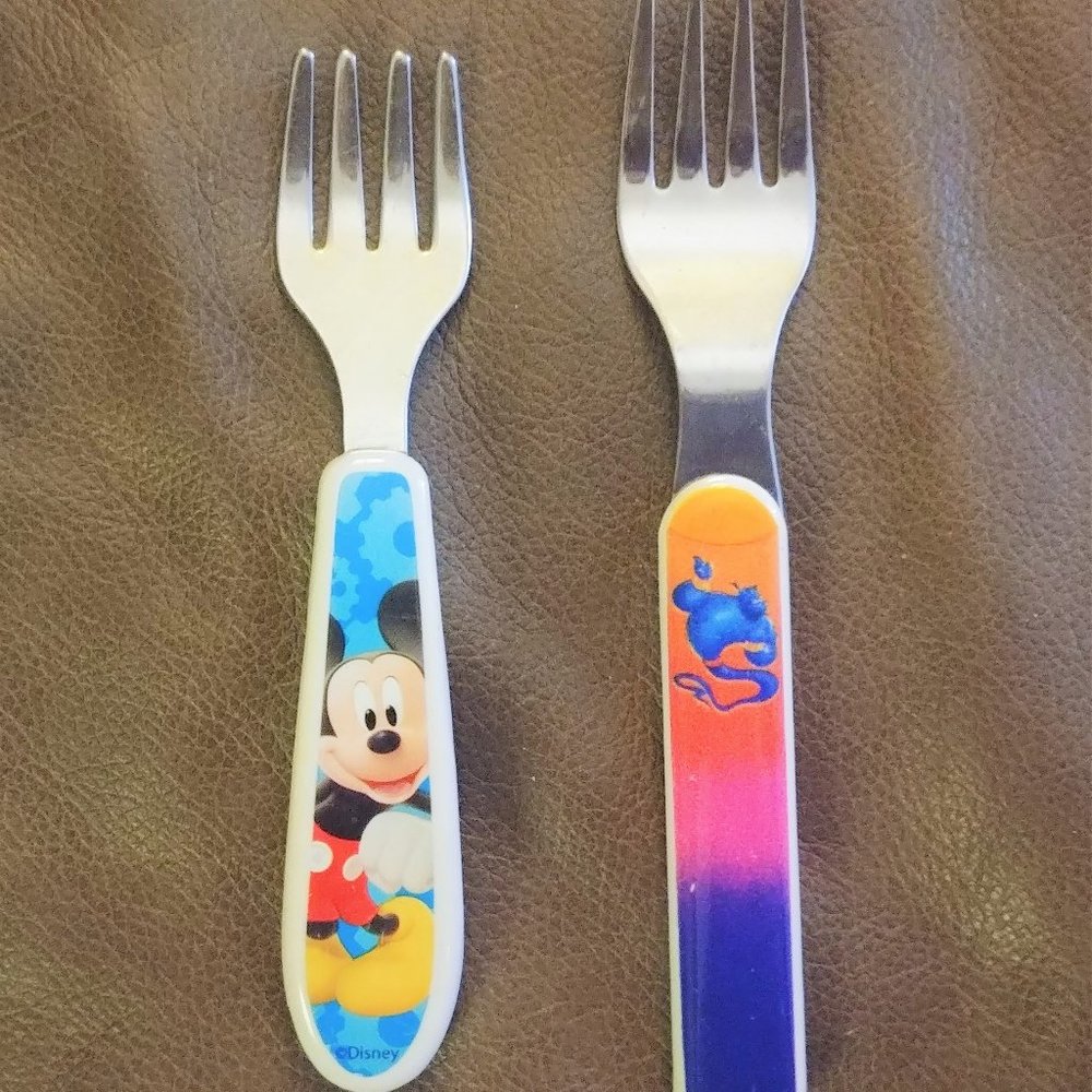 Set of Two kids baby metal forks Disney Mickey Mouse Genie aladdin Selandia euc